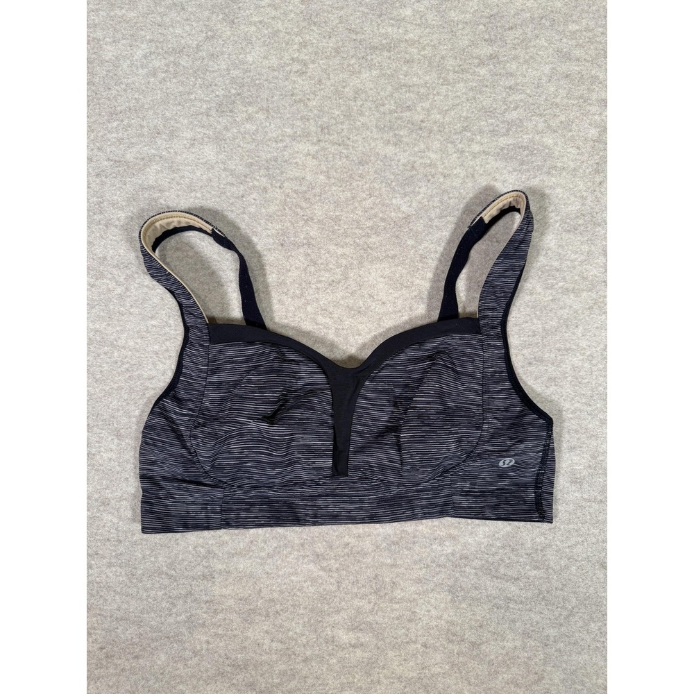 Lululemon Sports Bra Womens 34D Black Stripe High Support Yoga Running Gym